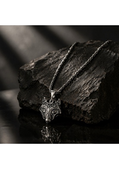 Viking Kurt Başı Kolye Erkek 925 Ayar Gümüş Wolf Head Pendant Minimalist Nordic Erkek Kolyesi