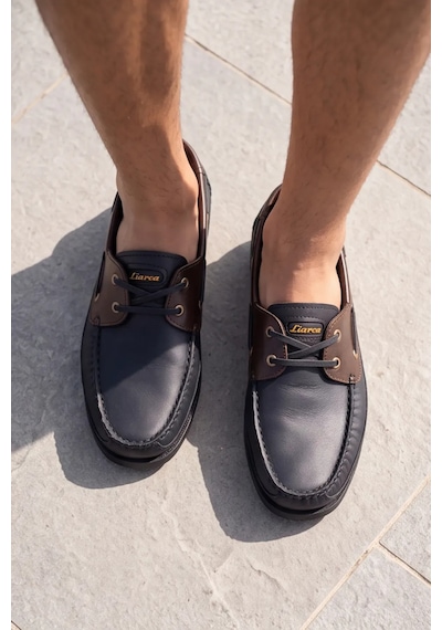 Blue Boy Marina Siyah Kahve Hakiki Deri Lüks Erkek Tekne Ayakkabısı, Makosen, Loafer Ve Casual... Siyah - Kahverengi