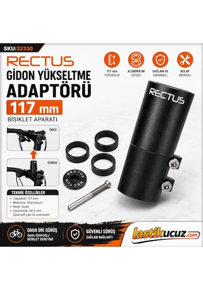 Rectus Gidon Yükseltme Adaptörü 117 Mm Bisiklet Aparatı Siyah