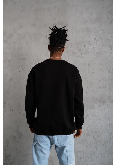 Barlashive Erkek Bisiklet Yaka Baskılı 3 İplik Pamuklu Sweatshirt - Siyah Çok Renkli
