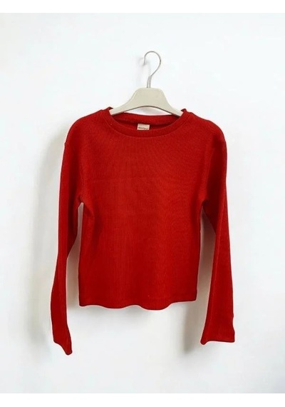 Kız Çocuk Pamuklu Kaşkorse Crop Bluz-14352 Kırmızı
