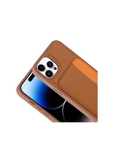 Apple Uyumlu iPhone 14 Pro Max Kılıf Kartlıklı Zore X-kart Silikon Kapak - Turuncu Turuncu