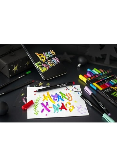 Ayrex Black Edition Keçeli Kalem Fırça Uç 10'lu, Parlak Renkler, Yazım Ve Boyama İçin Uygun, Yumuşak Ve Esnek U