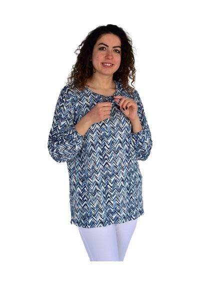 Kadın V Desen Baskılı Viscon Bluz Bgl-st04285 İndigo Kadın V Desen Baskılı Viscon Bluz Bgl-st04285 İndigo
