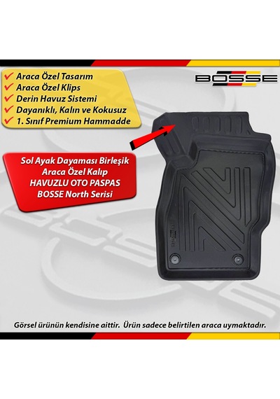 Opel Corsa E Paspas Araca Özel 2014 - 2019 Arası İçin Derin Havuzlu Paspas Bosse North Serisi