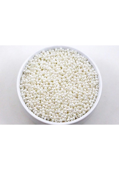 25 Gram - 3 Mm Beyaz Renk Inci Boncuk, Plastik Inci Boncuk