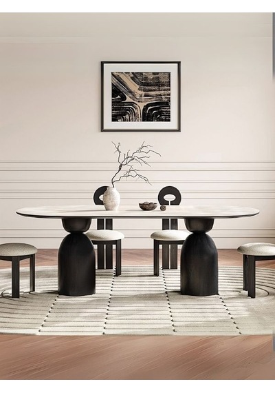 İmperial İtalyan Still Oval Ahşap Yemek Masası 80x180 Mermer Desen