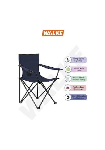 Walke Katlanabilir Kamp Sandalyesi Piknik Sandalyesi Plaj Sandalyesi Mavi Taşıma Çantalı Mavi