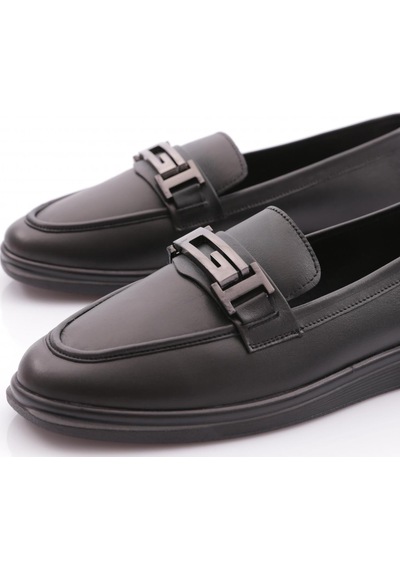Dgn 981g Kadin G Metal Tokali Loafer Ayakkabi Siyah Napa