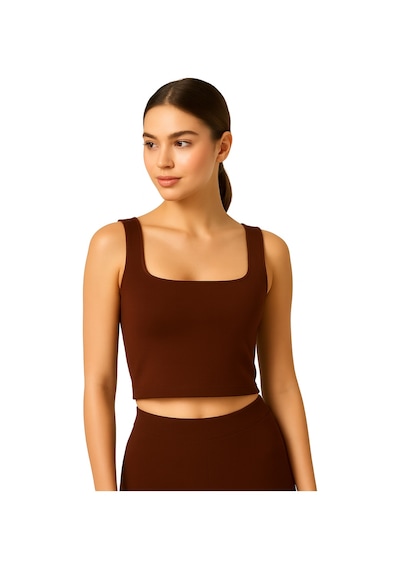 İngegno Body Kadın %95 Viskon Ring Örme Kumaş Kare Yaka Askılı Body Kahverengi