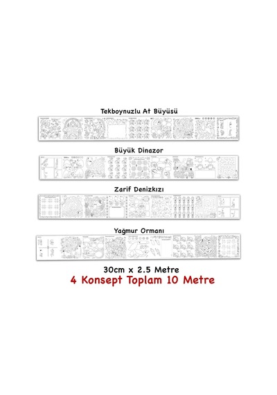 Çöz, Çiz, Boya, Kes Dev Boyama Kağıdı 4 Konsept Boyama Rulosu Büyük Boy Toplam 10 Metre - 906540475