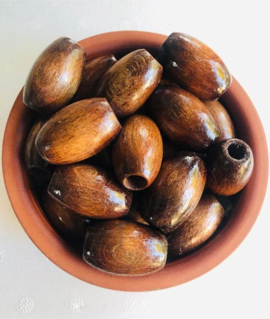 30mm Oval Kahve Ahşap Boncuk - 10 Adet -