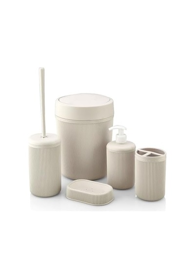 Banyo Seti, Çöp Kovası, Sıvı Sabunluk, Diş Fırçalık, Sabunluk Ve Tuvalet Fırçası, 5 Parça Beyaz Diğer