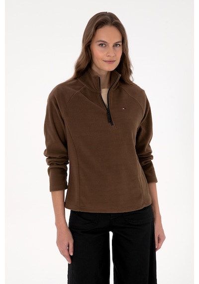 U.S. Polo Assn. Kadın Kahverengi Fermuarlı Dik Yaka Polar Sweatshirt 50316714-VR029