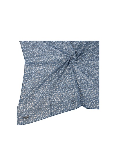Mim Eşarp Ebruli Prime Pamuk Comfort Desenli Eşarp 90x90 Cm - Yaprak Desenli Mavi