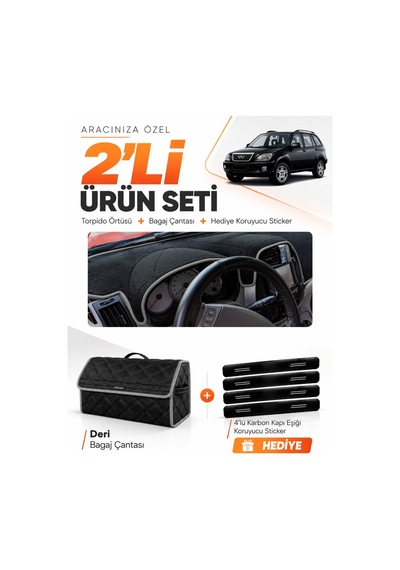 E-biz Chery Tiggo 5 2013-2015 Uyumlu Torpido Örtüsü + Deri Bagaj Çantası Seti - Siyah-gri - Cy001