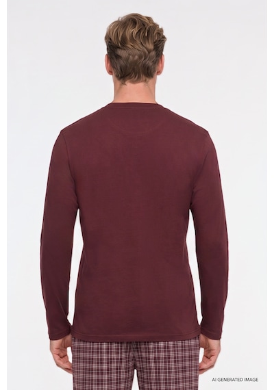 Ac&Co / Altınyıldız Classics Erkek Bordo %100 Pamuk Standart Fit Hakim Yaka Desenli Cepli Pijama Takımı