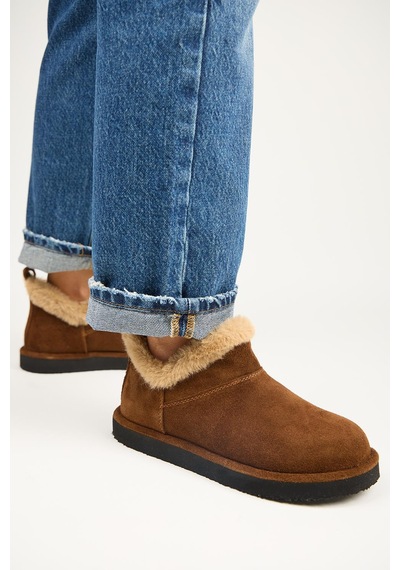Manijero Cora Kadın Hakiki Deri Kürk Detaylı Mini Taba Bot