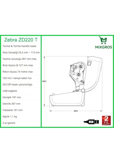 Zebra Zd 220 T Termal Etiket Barkod Yazıcı
