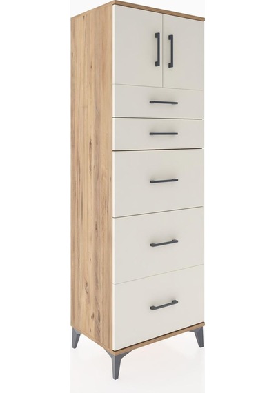 Hyperion Dolap Tek Raflı 5 Çekmeceli 2 Kapaklı 60x44x182 Çam-... Çam