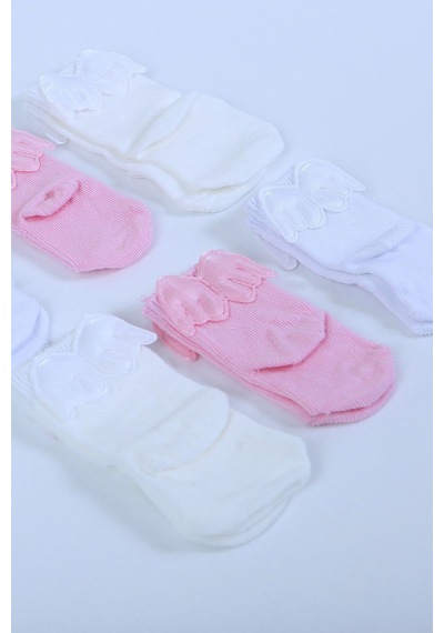 Baby Shez Pamuklu 6'lı Yenidoğan Melek Kanatlı Bebek Çorap Pembe
