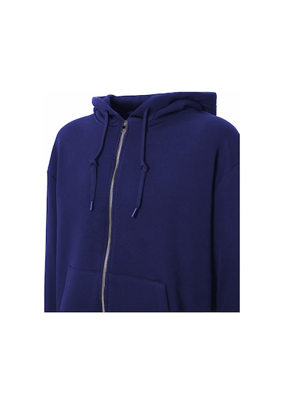 Tudors Unisex Relax Fit Rahat Kesim Pamuklu İçi Polarlı Çift Cepli Tam Fermuarlı Koyu Lacivert Kapüşonlu Sweatshirt-32701 Koyu Lacivert