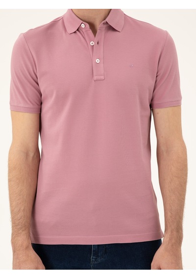 Gül Kurusu Slim Fit Polo Yaka Merserize T-shirt Pembe