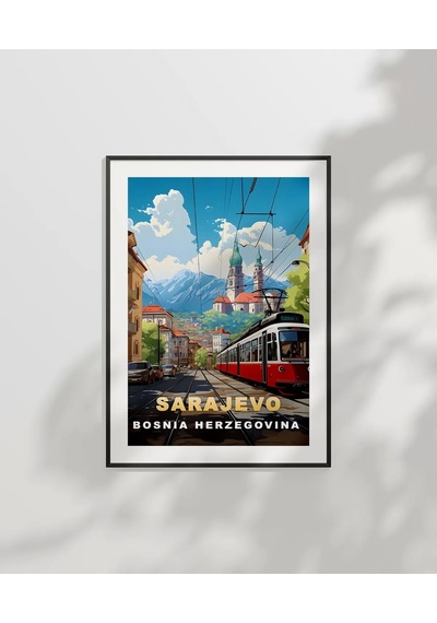 Çerçevesiz Poster Dağların Gölgesinde Sarajevo Şehir Manzarası