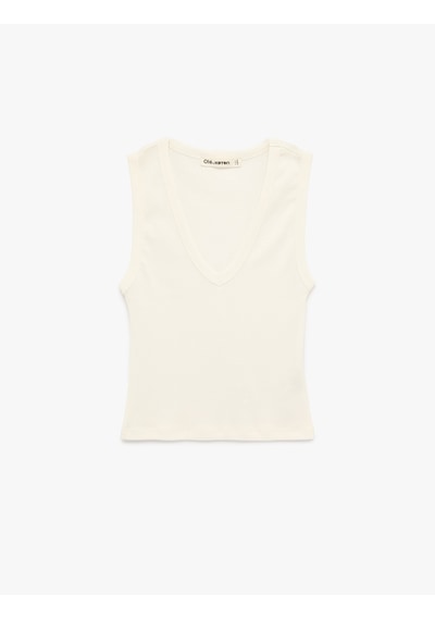 Koton Kolsuz Pamuklu Slim Fit V Yaka Bluz Ekru 6sal30077ık Ekru