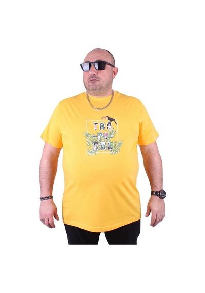 Starbattal Büyük Beden Sıfır Yaka Tişört Tropical 23114 Sarı-Sarı Çok Renkli