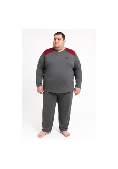 Mutlu City Erkek Yüksek Kalite İnterlok Penye Büyük Beden Pijama Takımı 18540 Füme
