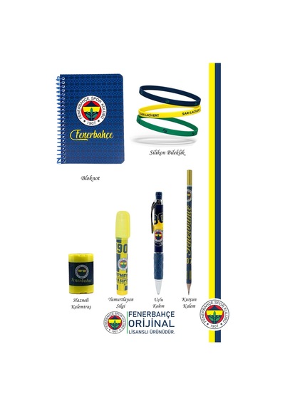 Fenerbahçe Orijinal Lisanslı Kalem Bileklik Bloknot Kalemtraş Silgi Hediyelik Set Sarı Lacivert 006 Sarı-lacivert