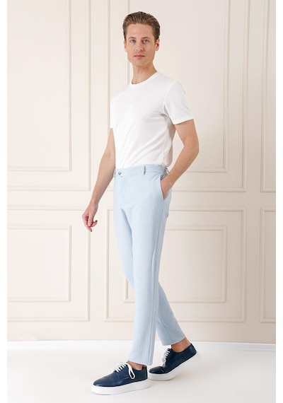 Efor Comfort Fit Beli Lastikli Balıksırtı Dokuma Casual Mavi Pantolon P 1155 Mavi