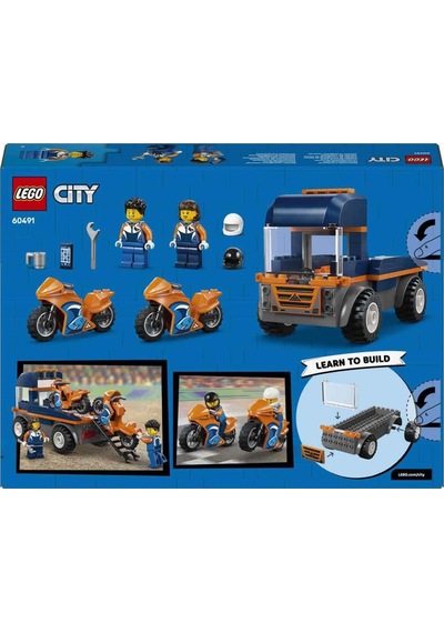 Lego City Motosiklet Taşıyıcı - Oyuncak Araç Yapım Seti - Açık Kasa Kamyon - 2 Minifigür - 60491