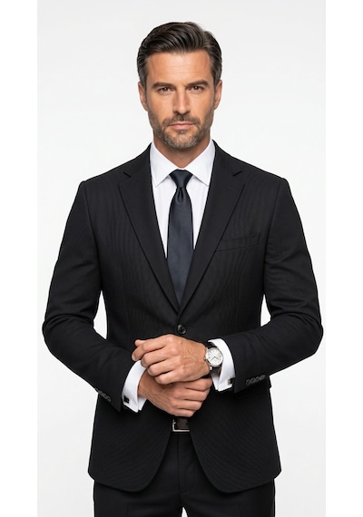 Plus Scorpion Erkek Slim Fit Çift Düğme Çift Yırtmaçlı Blazer Ceket Premium Dokulu Kumaş Siyah