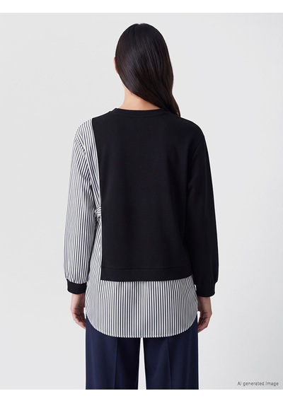 LC Waikiki Lc Waıkıkı Siyah Çizgili Kadın Sweatshirt Tunik