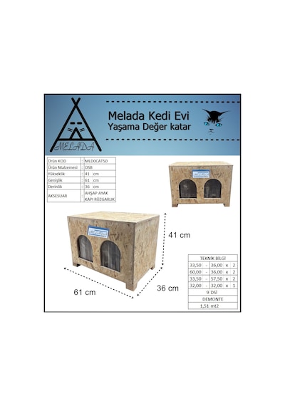 Melada Kedi Evi Dış Ortam Uygun Ahşap Kedi Evi Double Osb 61x41x36 Cm Melada Kedi Evi Dış Ortam Uygun Ahşap Kedi Evi Double Osb 61x41x36 Cm