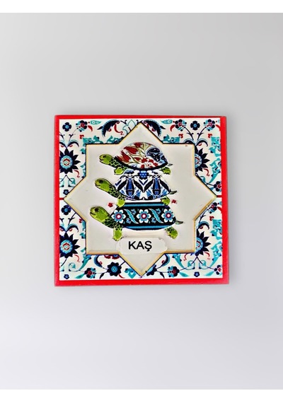 Kaş Temalı Polyester Kabartmalı Kaplumbağa Desen Magnet 7 X 7 Cm Dekoratif Hediyelik Buzdolabı Süsü Kod:1201