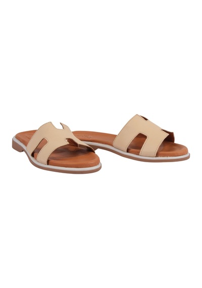 Napa Shoes Kadın H Kesimli Düz Taban Hakiki Terlik Napa-1202 Bej
