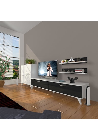 Decoraktiv Eko On Slm Std Retro Tv Ünitesi Tv Sehpası Beyaz - Siyah