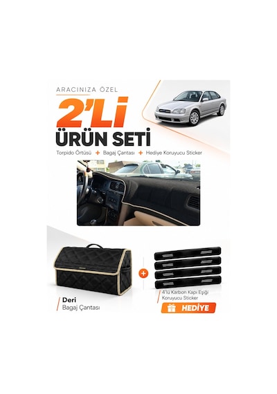 E-biz Subaru Legacy 1998-2003 Uyumlu Torpido Örtüsü + Deri Bagaj Çantası Seti - Siyah-bej - Su006