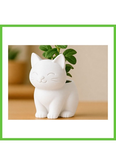 Bezos 3d Baskı Sevimli Kedi Saksı - Figürlü Sukulent Saksısı-beyaz Dmc