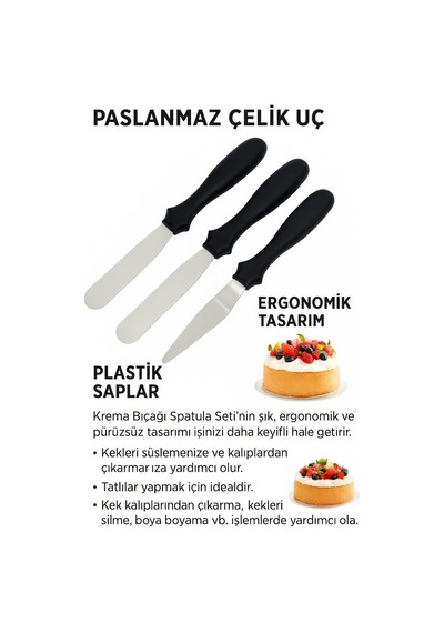 Çelik Silver Pasta Krema Sıva Kek Spatula Seti Sunum Mt233 Çelik Gri Diğer