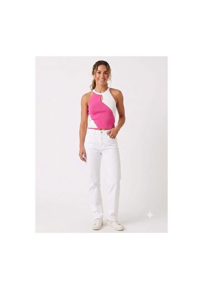 Onno Style Women Askılı Kolsuz Halter Yaka Triko Kadın Bluz Pembe