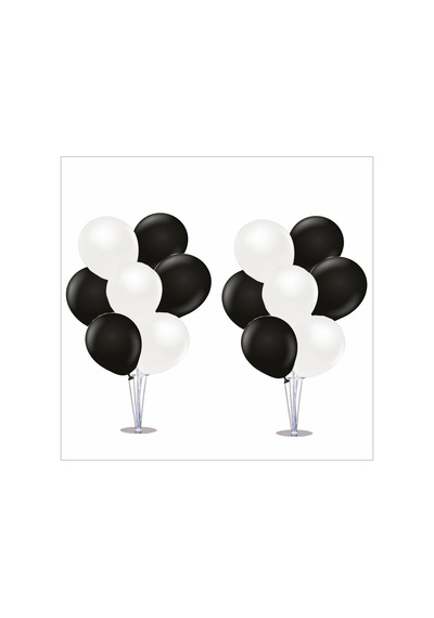 2 Adet Ayaklı Balon Standı 7li Set, 14 Adet Taraftar Siyah-beyaz Balon Tüm Yaşlar