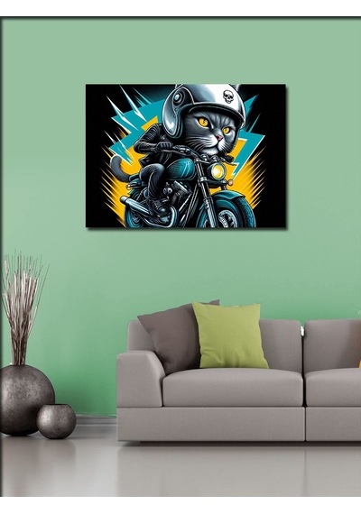 Kanvas Tablo Motosikletli Kedi Kahraman 50cmx70cm