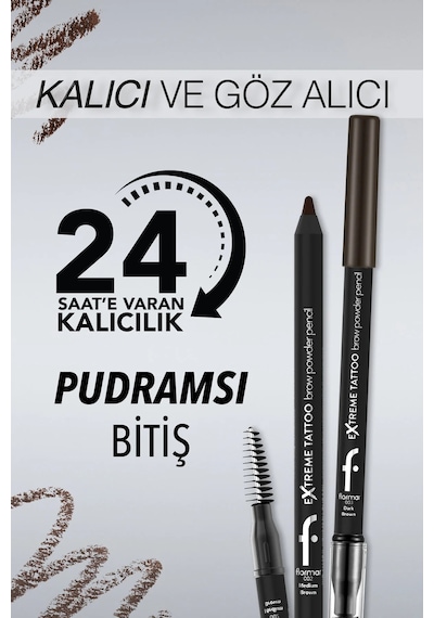 Flormar Extreme Tattoo Yumuşak Dokulu Pudra Bitişli Uzun Süre Kalıcı Fırçalı Kaş Kalemi 002 Medium Brown