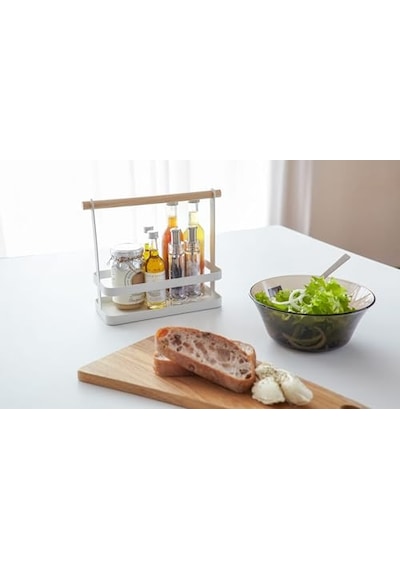 Baharat Standı Beyaz Çelik Ahşap Minimalist 24 X 10 X 20 Cm Çok Renkli