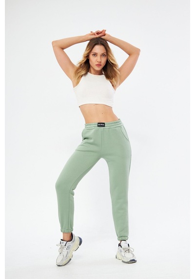 Lesa Wear Yüksel Bel Jogger Şardonlu Eşofman Altı Paçası Lastikli Çağla