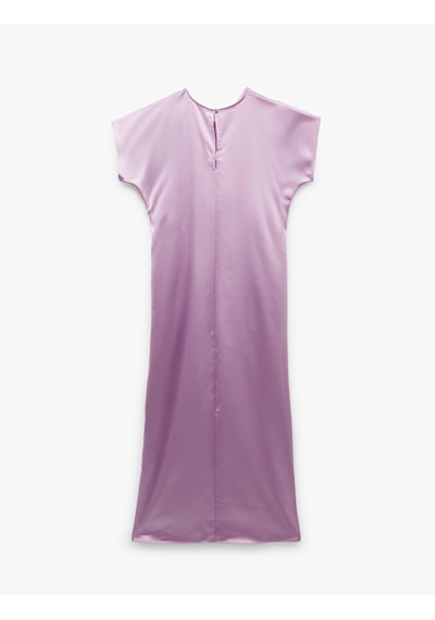 Koton Çıkma Kol Bisiklet Yaka Drape Detaylı Midi Boy Saten Elbise Lila 5sak80327uw Lila